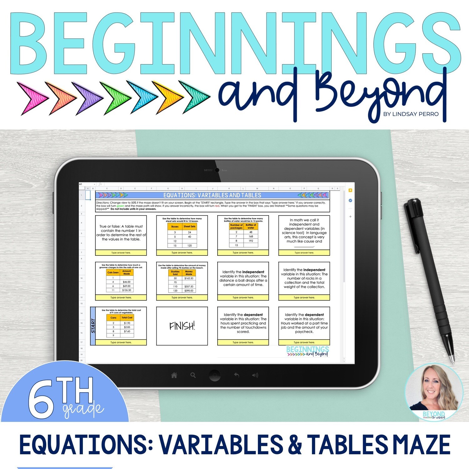 Equations: Tables and Variables Digital Maze
