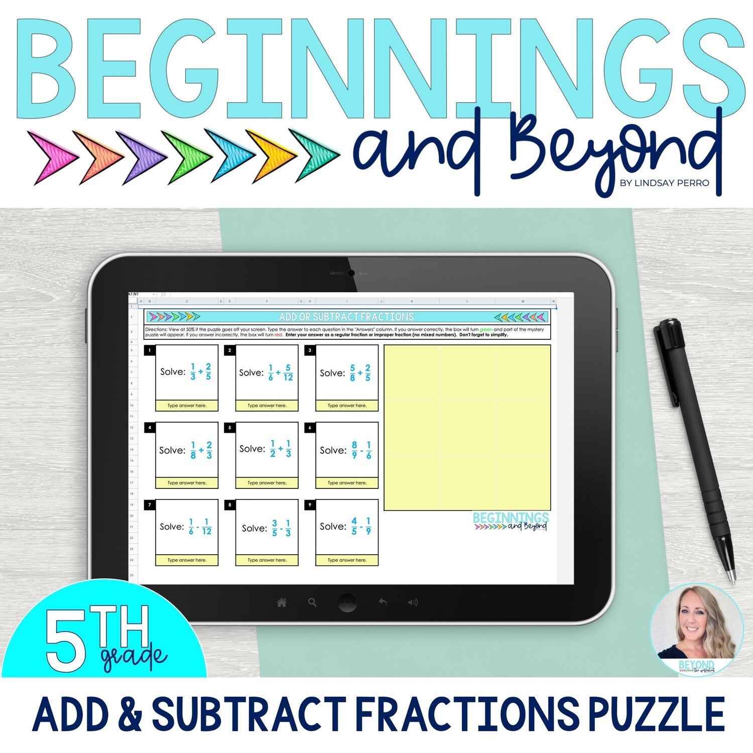 Add and Subtract Fractions Digital Puzzle