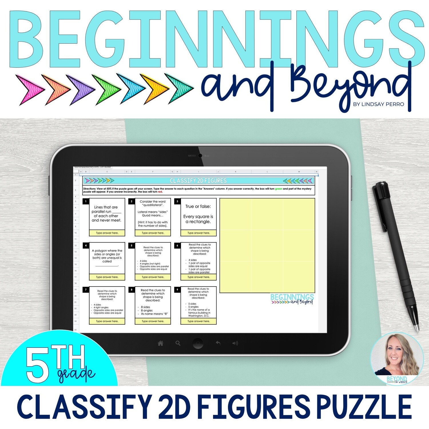Classifying Two Dimensional Figures Digital Puzzle