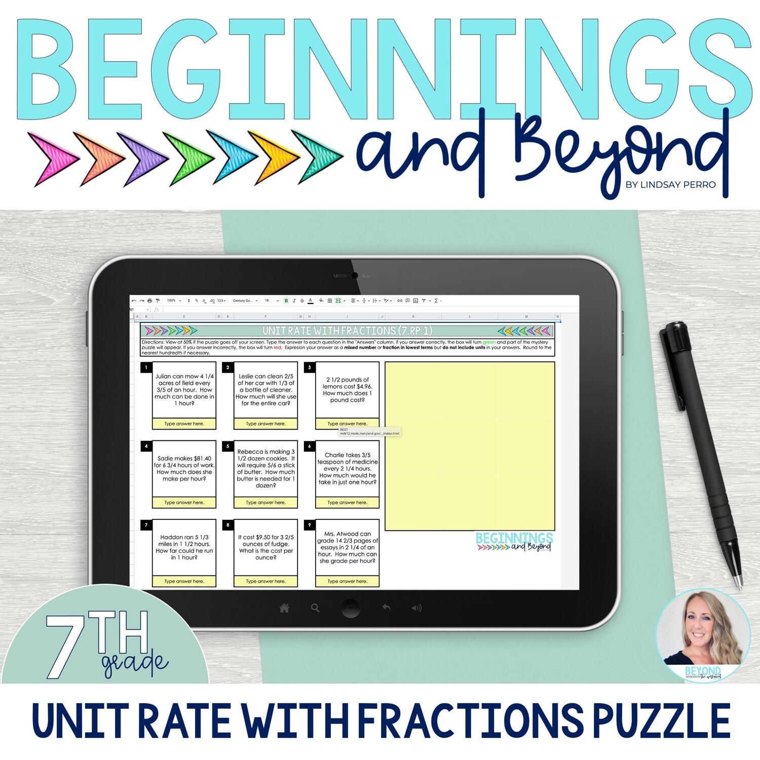 Unit Rate with Fractions Digital Puzzle