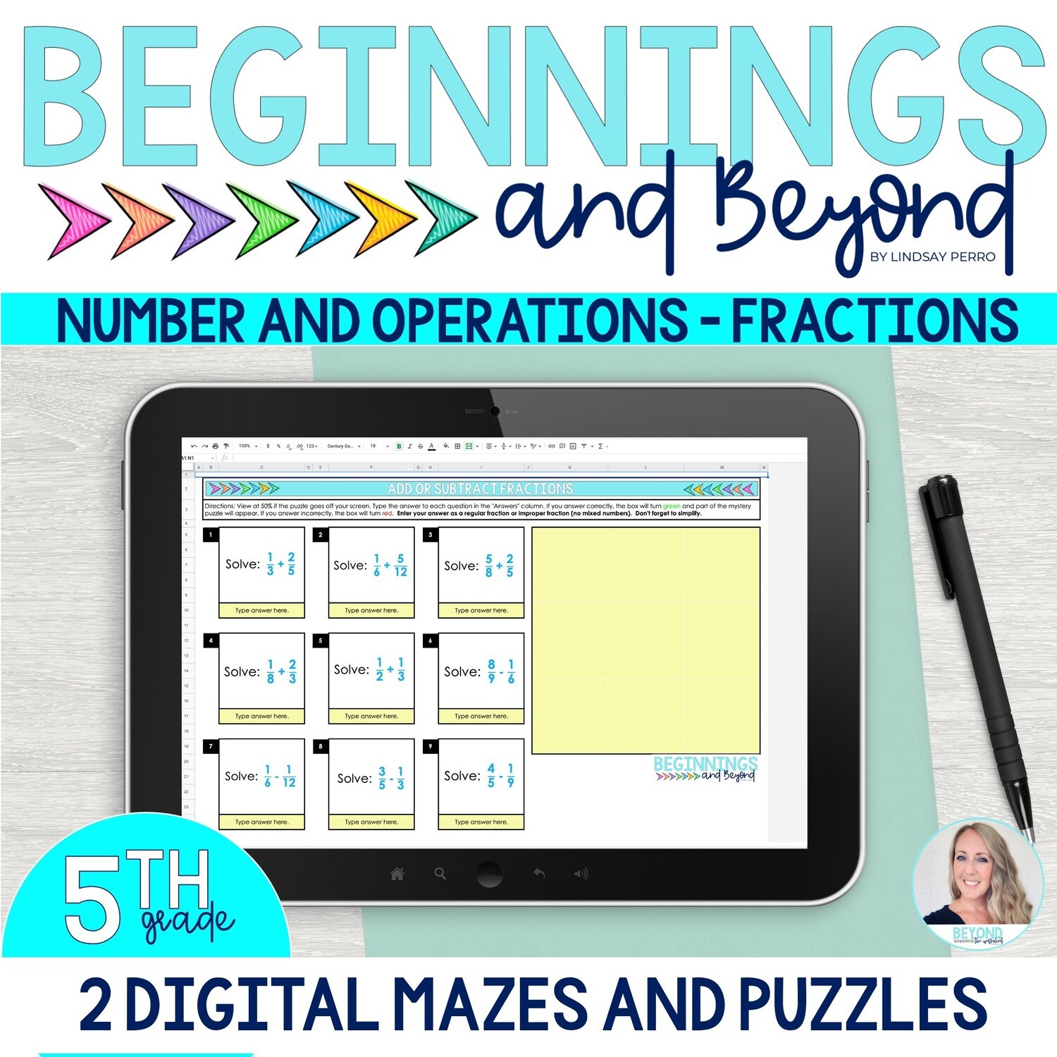 5th Grade Number and Operations - Fractions Digital Maze and Puzzle