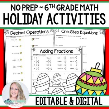 6th Grade Math Holiday Activities