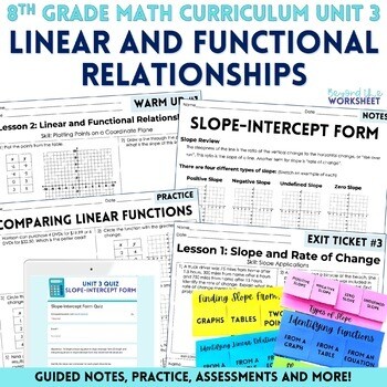 Linear and Functional Relationships Unit for 8th Grade Math