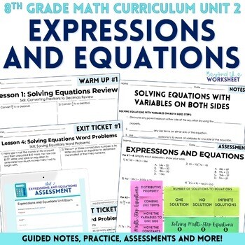 Expressions and Equations Unit for 8th Grade Math
