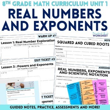 Real Numbers and Exponents Unit for 8th Grade Math