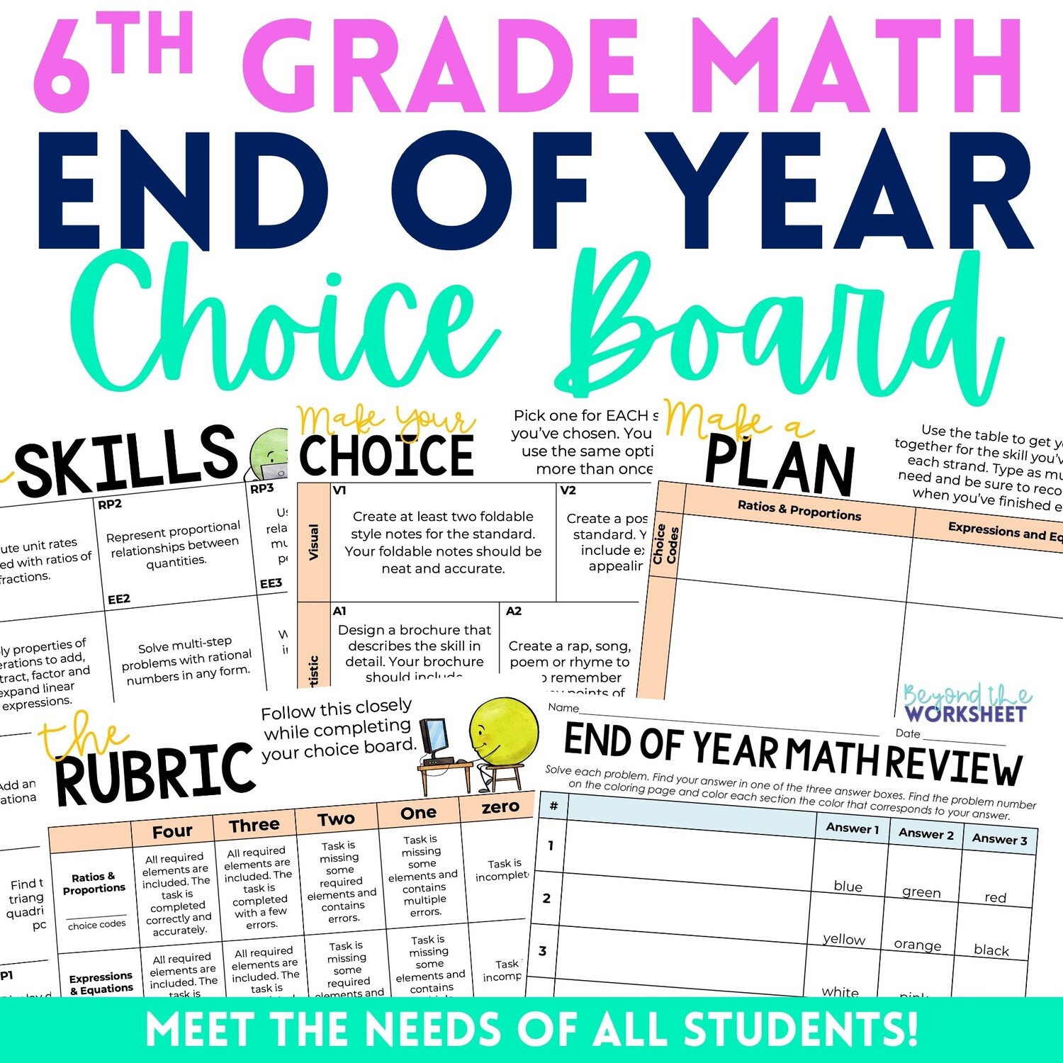 6th Grade End of Year Math Choice Board