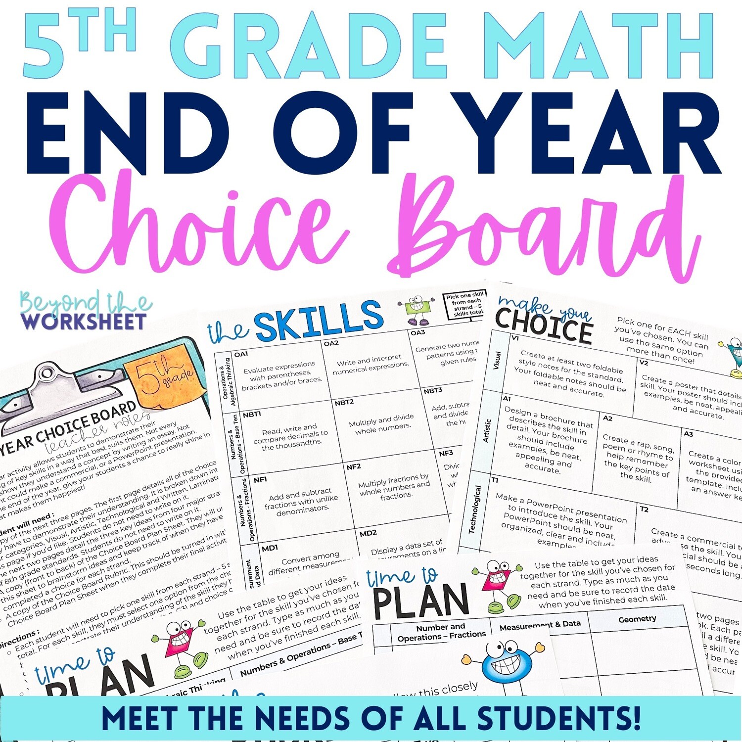 5th Grade Math End of Year Choice Board