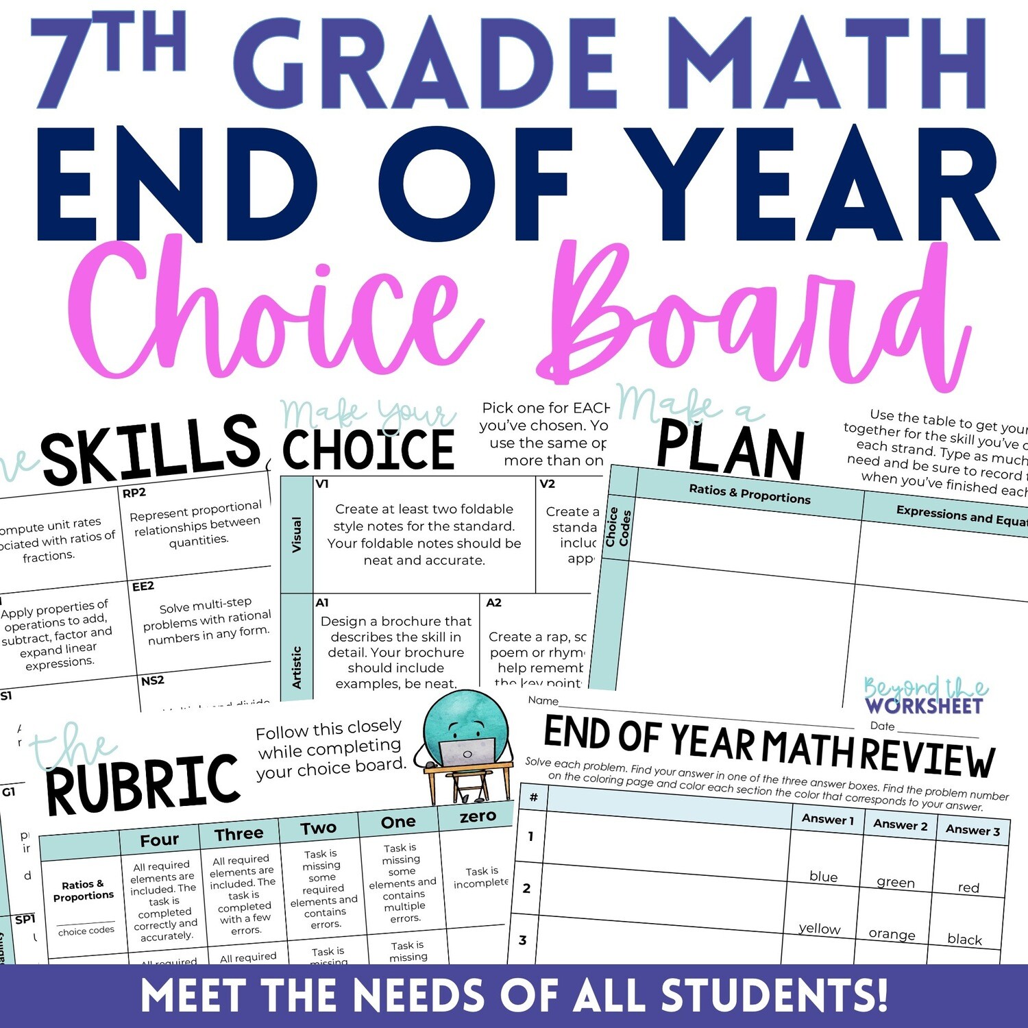 7th Grade End of Year Math Choice Board