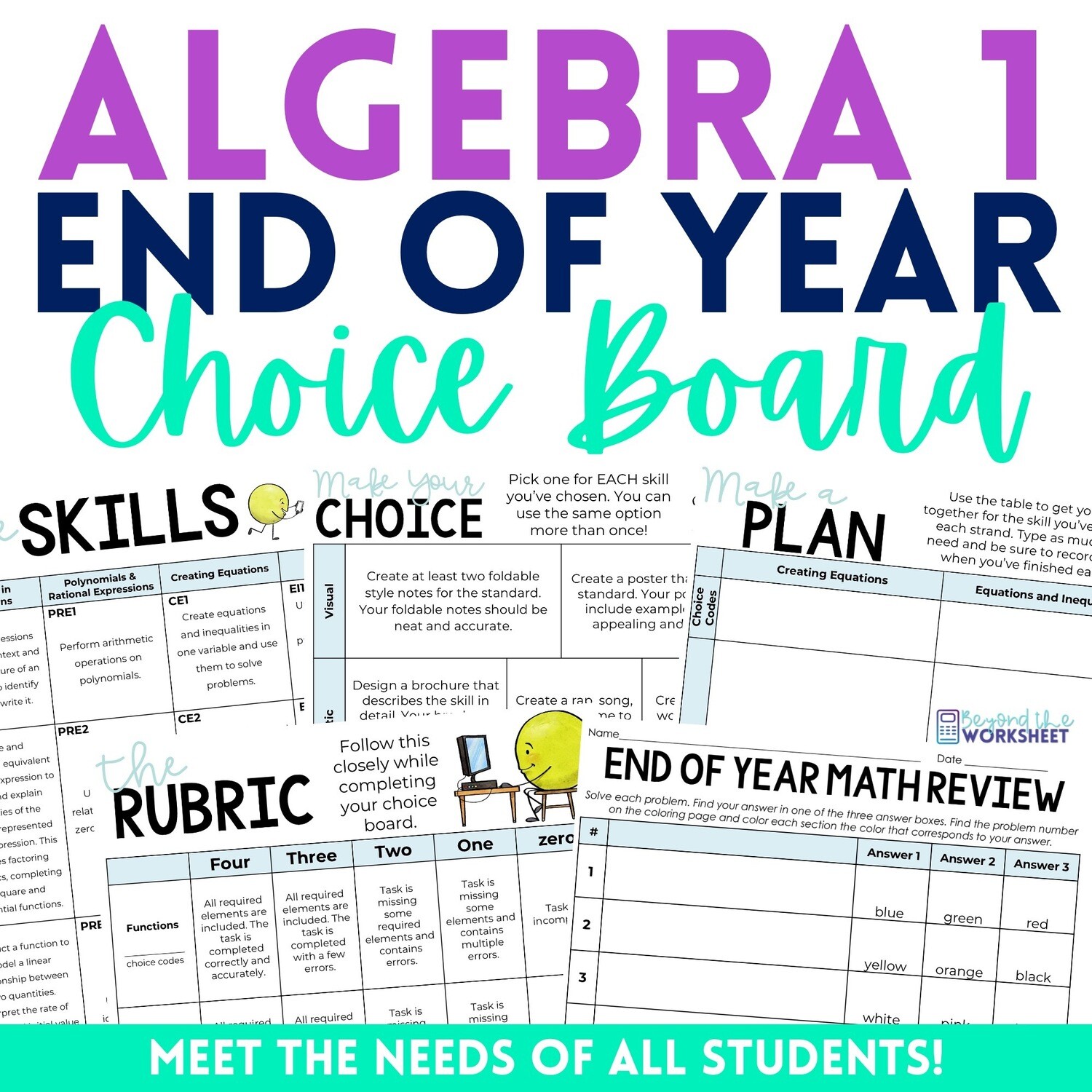 End of Year Algebra 1 Choice Board