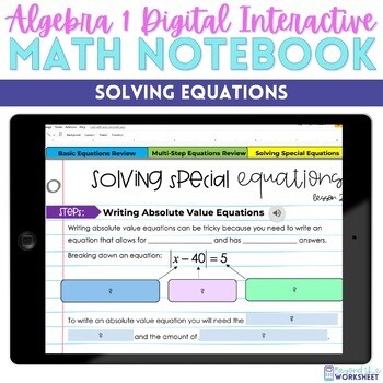 Solving Equations Digital Interactive Notebook for Algebra 1