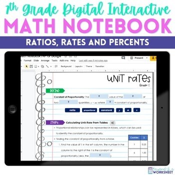 Ratios, Rates, Proportions and Percents Digital Interactive Notebook - 7th Grade