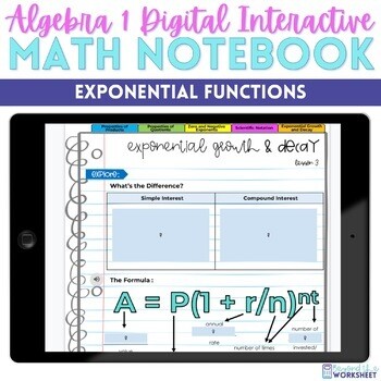 Exponential Functions Digital Interactive Notebook for Algebra 1