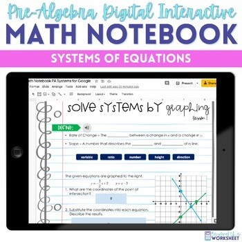 Linear Systems Digital Interactive Notebook for Pre-Algebra