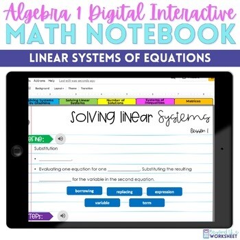 Linear Systems Digital Interactive Notebook for Algebra 1