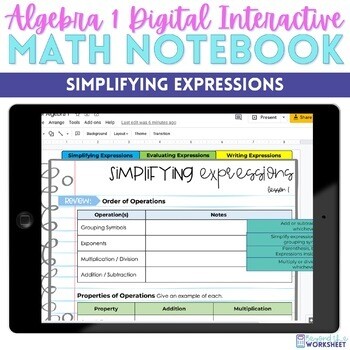 Expressions Digital Interactive Notebook for Algebra 1