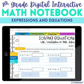 Expressions and Equations Digital Interactive Notebook for 8th Grade
