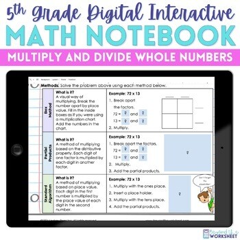 5th Grade - Multiplying and Dividing Whole Numbers Digital Interactive Notebook