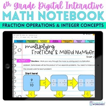 Fraction Operations and Integer Concepts Digital Interactive Notebook for 6th Grade