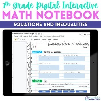 Equations and Inequalities Digital Interactive Notebook for 7th Grade