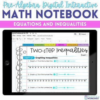 Equations and Inequalities Digital Interactive Notebook for Pre-Algebra