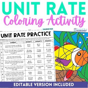 Unit Rate Coloring Activity: 6.RP.2