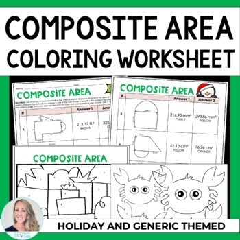 Area of Composite Figures Coloring Worksheet (Holiday and Generic Themed)