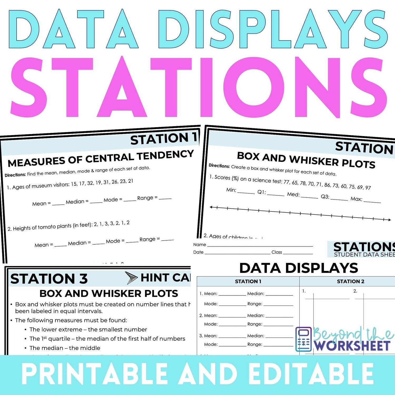 Data Displays Middle School Math Stations