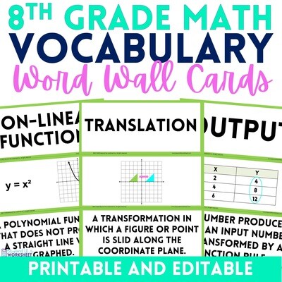 8th Grade Math Vocabulary Cards
