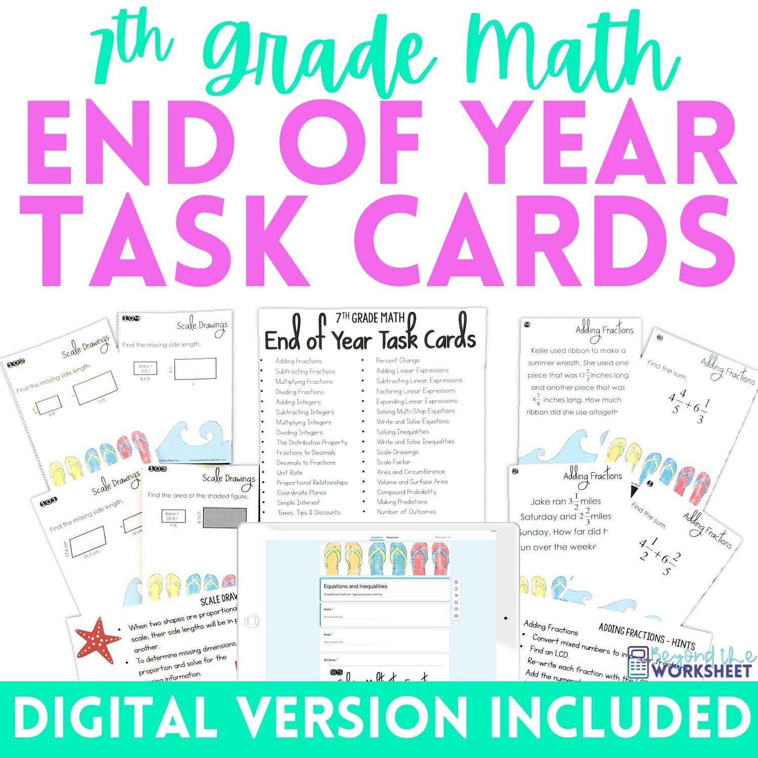 End of Year 7th Grade Math Task Cards
