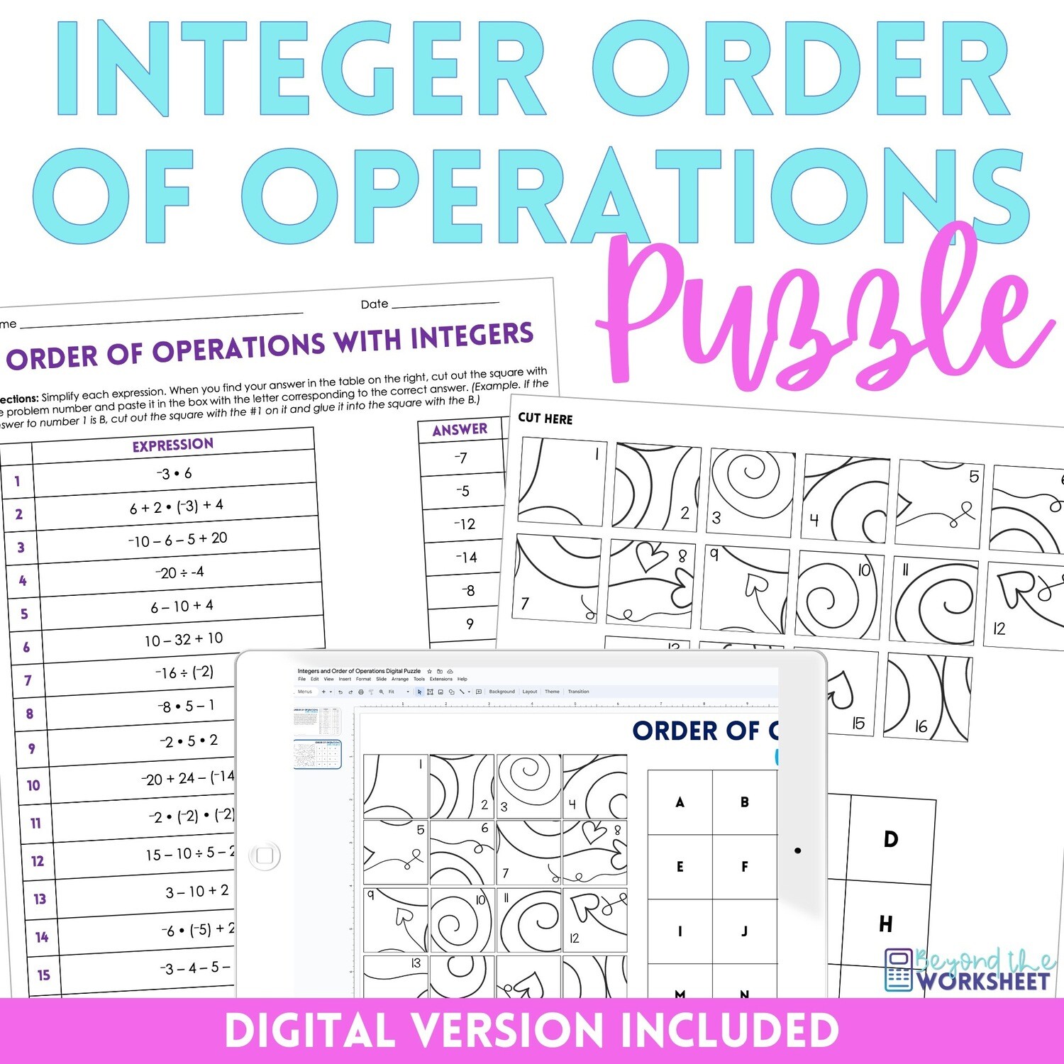 Order of Operations with Integers Puzzle