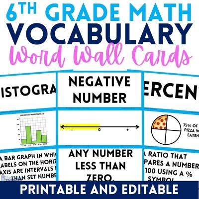 6th Grade Math Vocabulary Cards