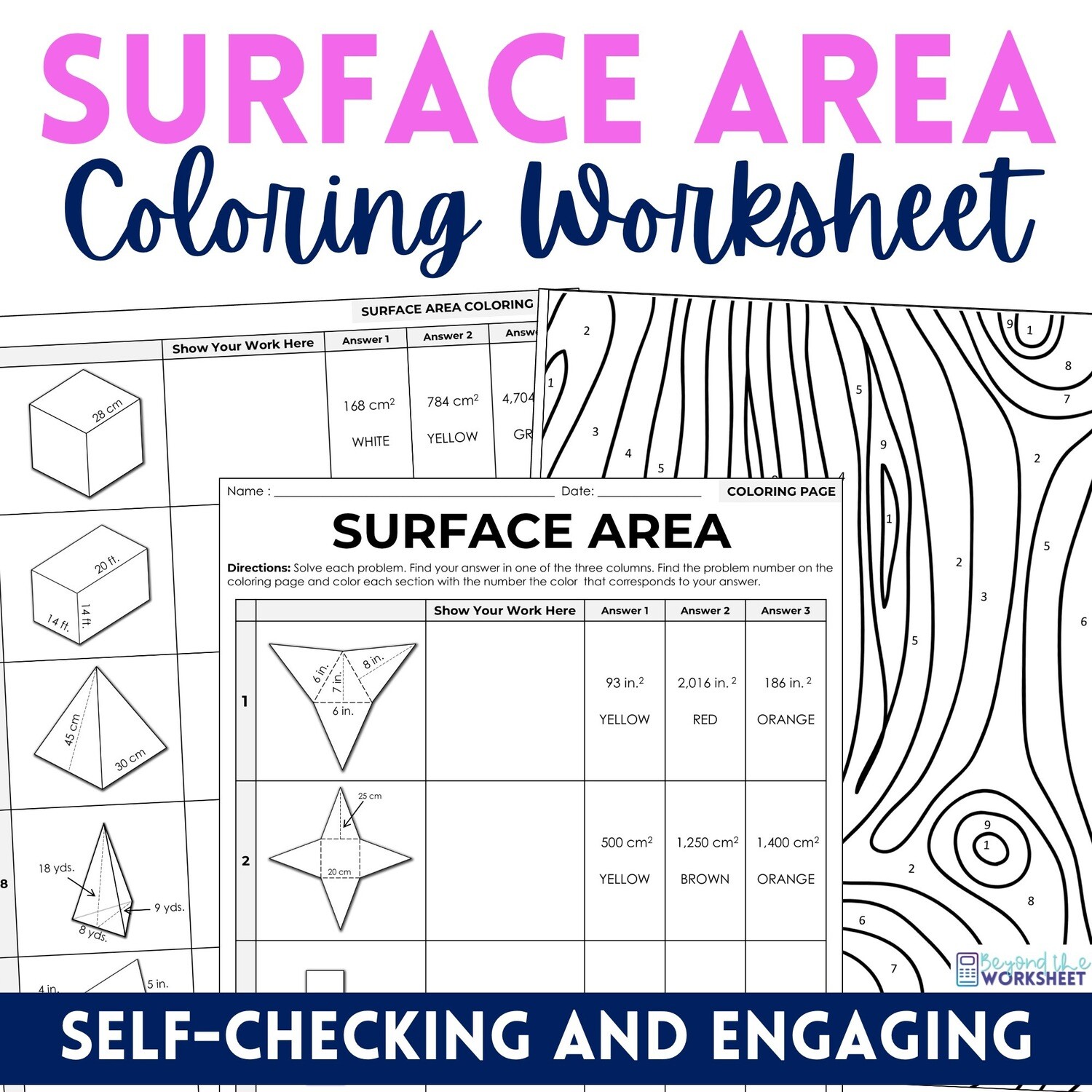 Surface Area Coloring Worksheet