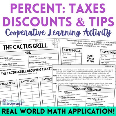 Percents - Taxes, Tips and Discounts Activity