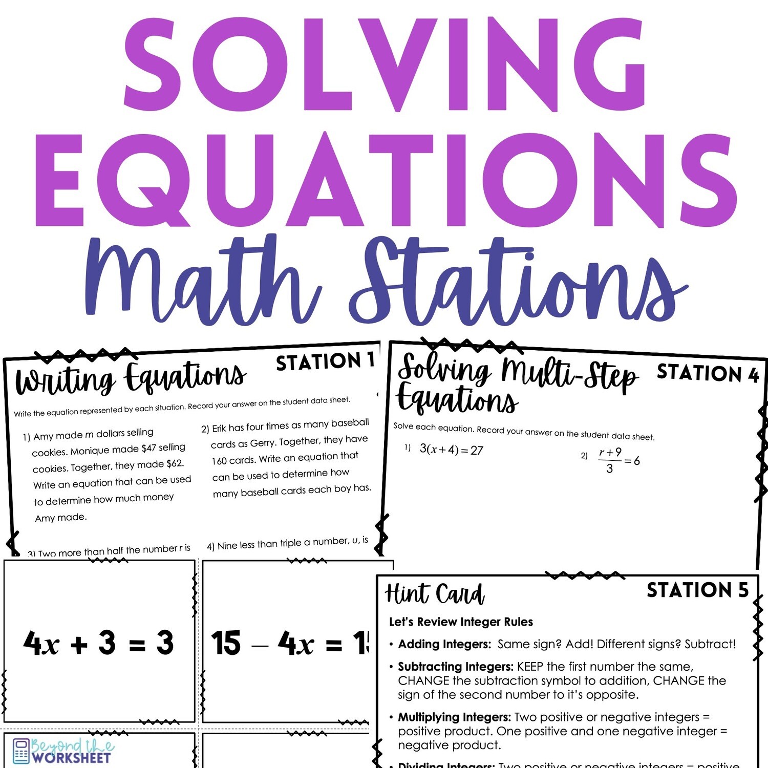Solving Equations Math Stations