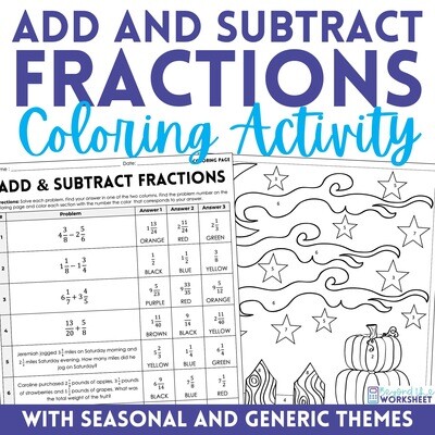 Add and Subtract Fractions Coloring Worksheet (Fall and Generic Themed)