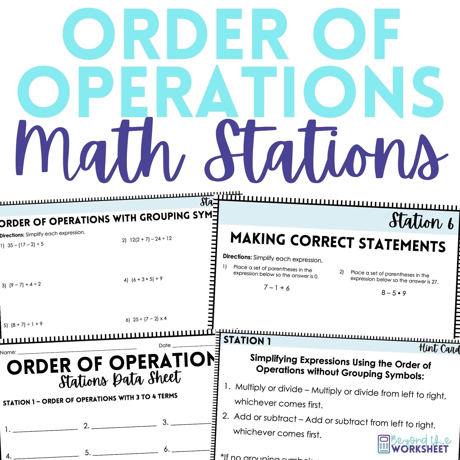 Order of Operations Middle School Math Stations