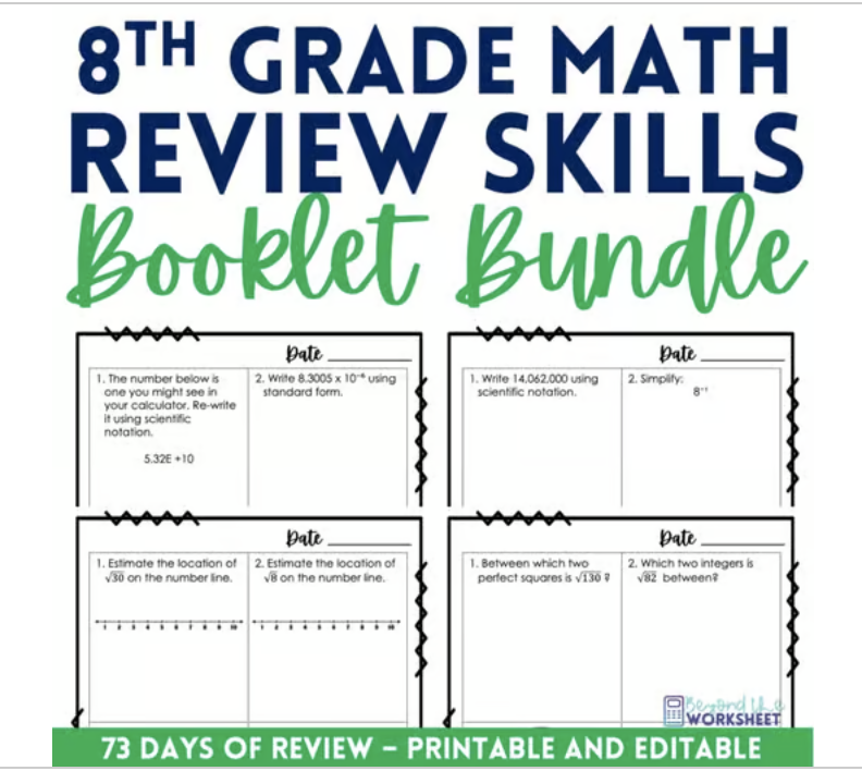 8th Grade Math Review Booklets Bundle