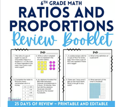 Ratios and Proportional Reasoning Review Booklet for 6th Grade