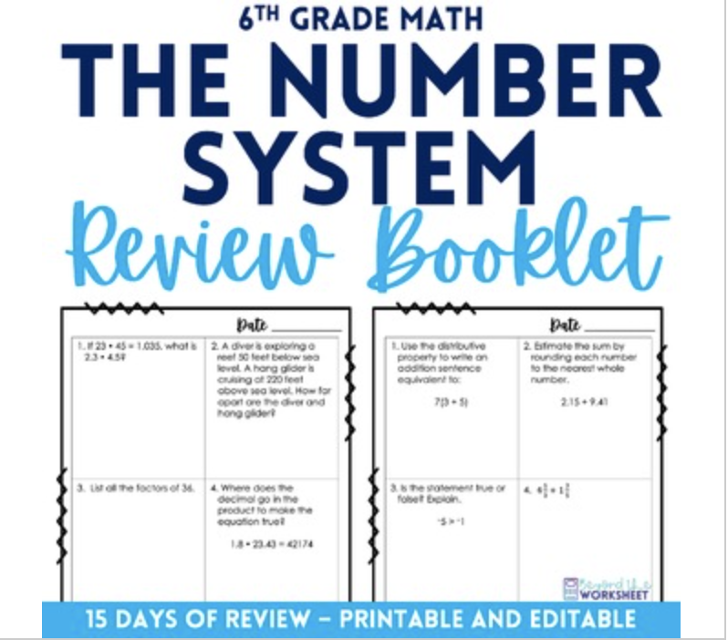 6th Grade Number System Review Booklet