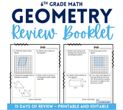 Geometry Review Booklet for 6th Grade