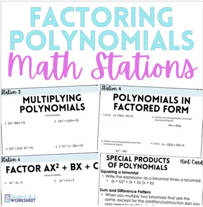 Factoring and Solving Polynomials Stations for Algebra