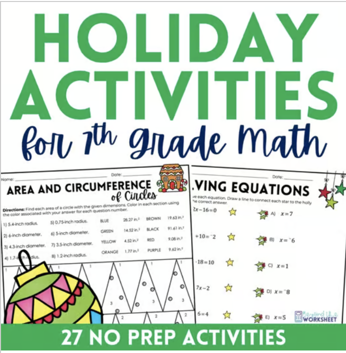 6th Grade Christmas Math Holiday Activities