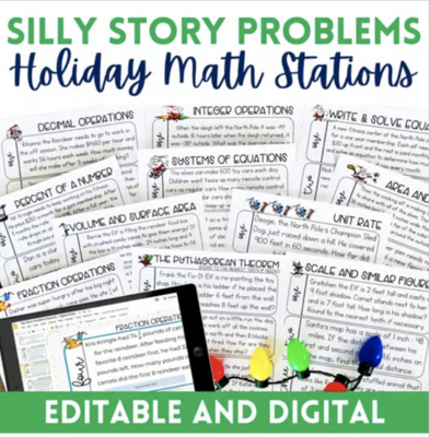 Christmas Math Stations: Silly Stories! Middle School Math Word Problems