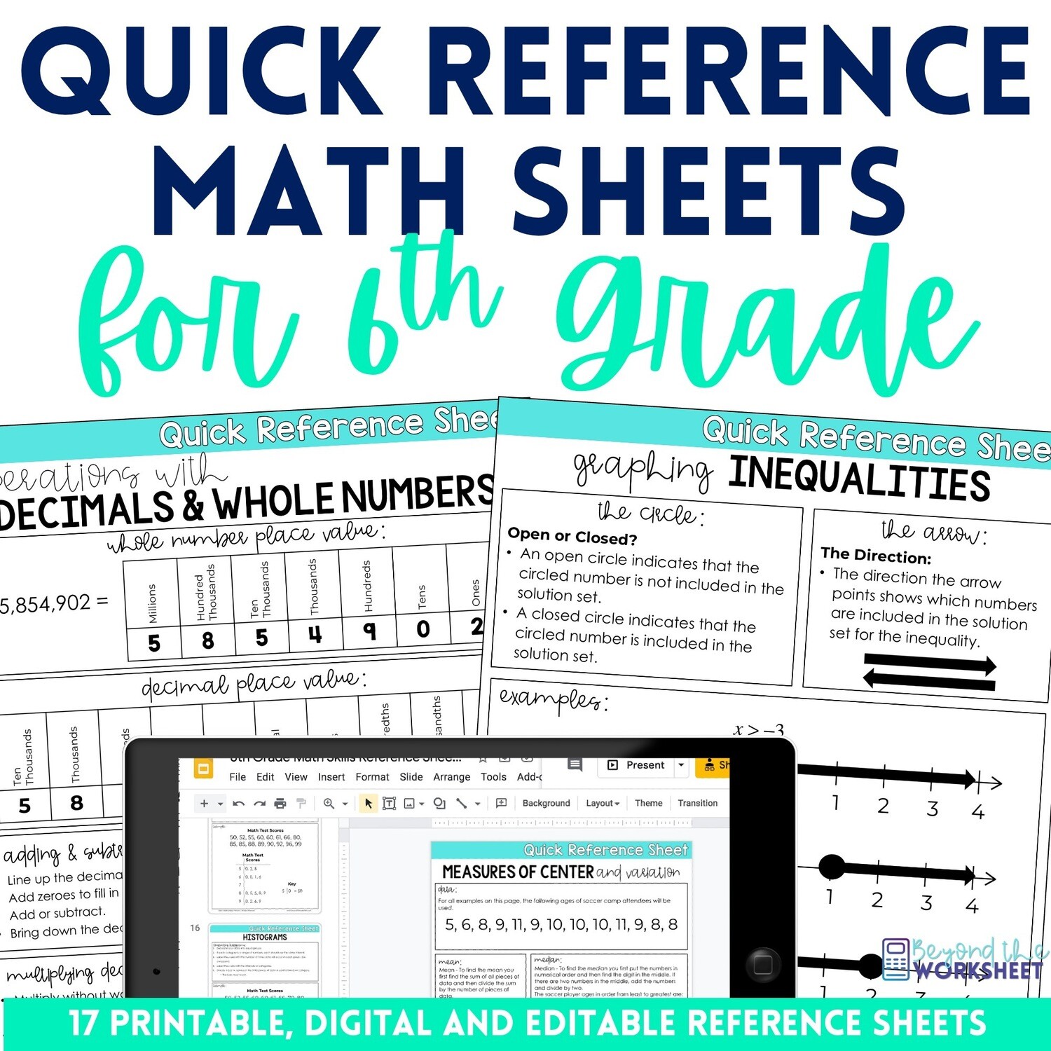 6th Grade Math Quick Reference Sheets