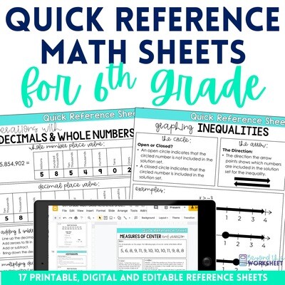 6th Grade Math Quick Reference Sheets