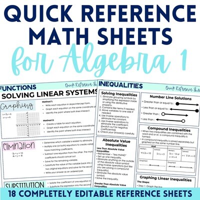 Algebra 1 Quick Reference Sheets