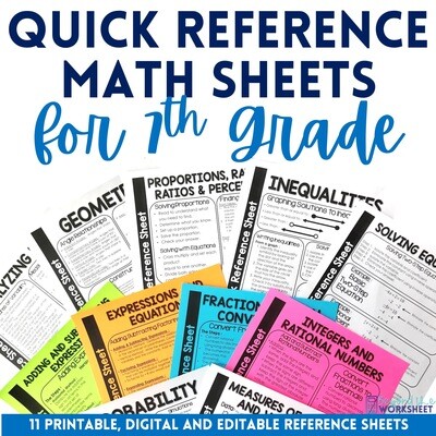 7th Grade Math Quick Reference Sheets