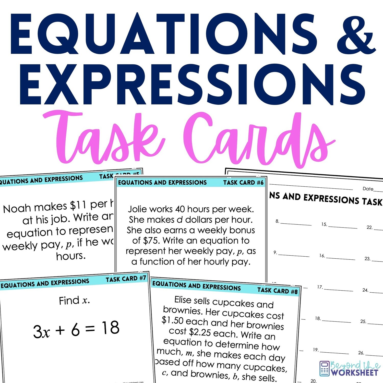 Equations and Expressions Task Cards