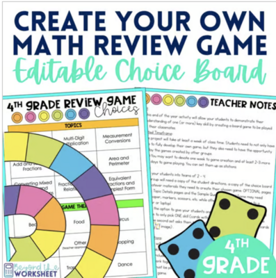 4th Grade End of Year Game Choice Board