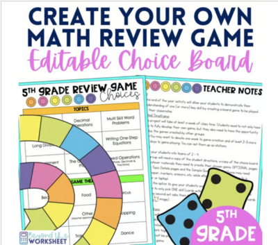 5th Grade End of Year Game Choice Board